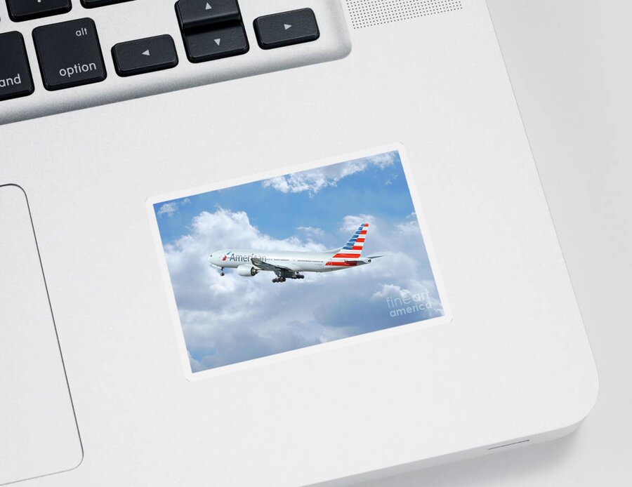 Boeing Sticker featuring the digital art American Airlines Boeing 777 #2 by Airpower Art