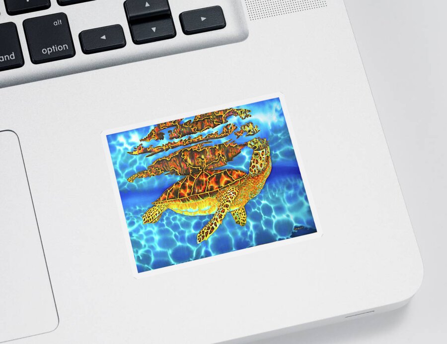 Sea Turtle Sticker featuring the painting Caribbean Sea Turtle #1 by Daniel Jean-Baptiste