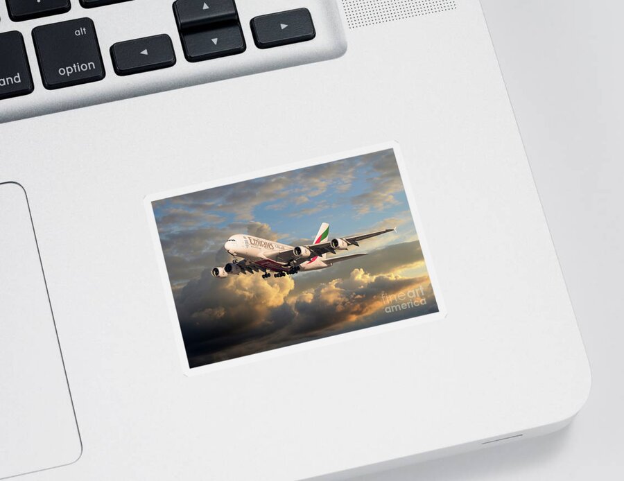 Emirates Sticker featuring the digital art Emirates Airbus A380 by Airpower Art