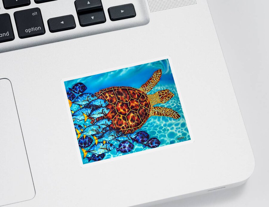 Turtle Sticker featuring the painting Sea Turtle by Daniel Jean-Baptiste