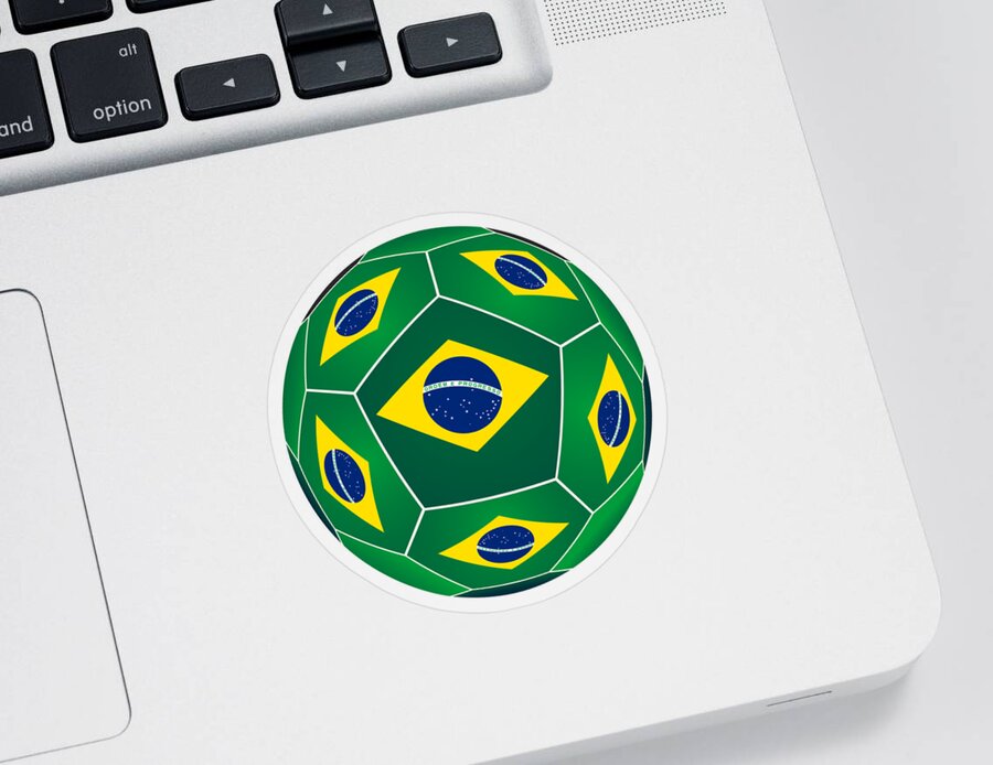 Brazil Sticker featuring the digital art Soccer ball with Brazilian flag by Michal Boubin