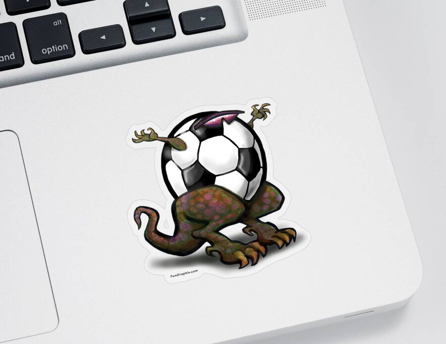 Soccer Sticker featuring the digital art Soccer Saurus Rex #2 by Kevin Middleton