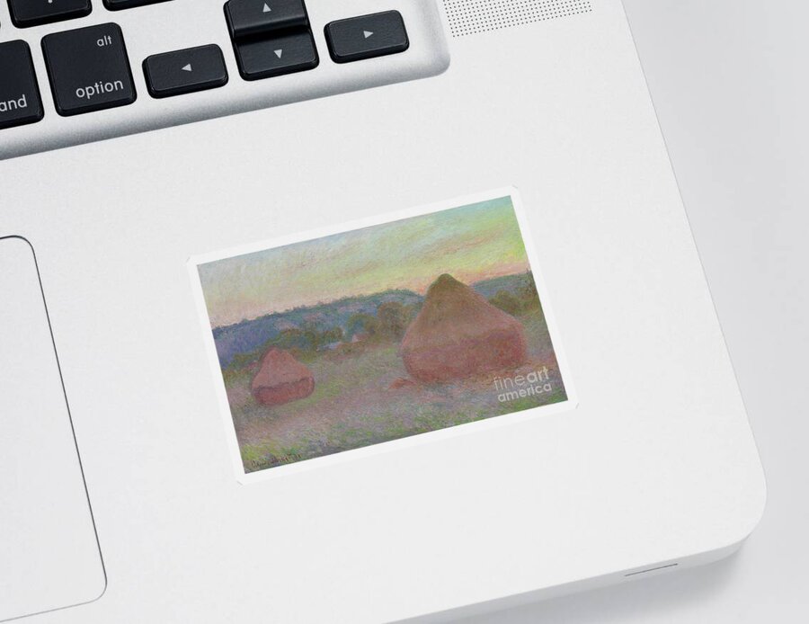 Monet Sticker featuring the painting Stacks of Wheat End of Day, Autumn by Claude Monet