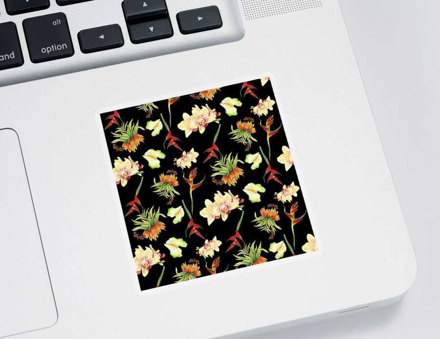 Orchid Sticker featuring the painting Tropical Island Floral Half Drop Pattern by Audrey Jeanne Roberts