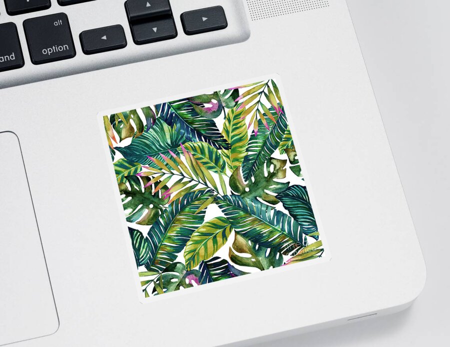 #faatoppicks Sticker featuring the painting Tropical Green Leaves Pattern by Mark Ashkenazi