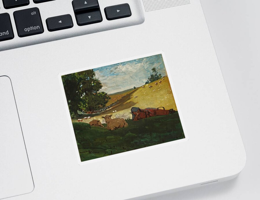 Winslow Homer Sticker featuring the drawing Warm Afternoon. Shepherdess #2 by Winslow Homer