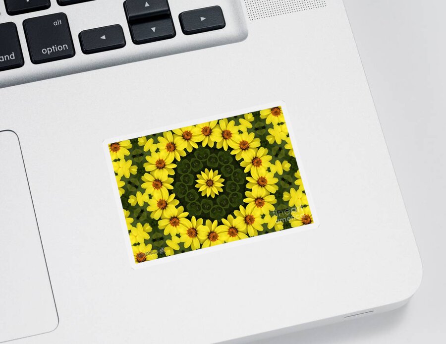 Mccombie Sticker featuring the digital art Yellow Zahara Mandala #1 by J McCombie