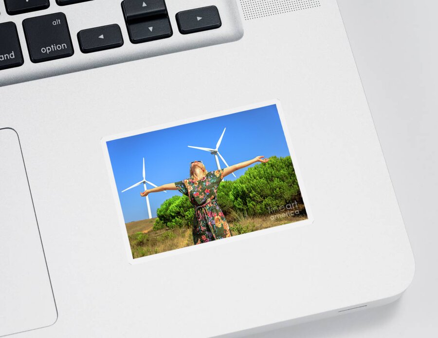 Wind Turbines Sticker featuring the photograph Alternative energy concept #3 by Benny Marty