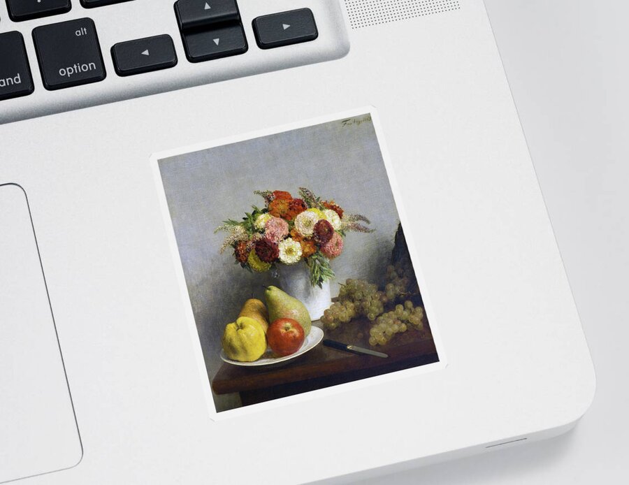 Henri Sticker featuring the painting Flowers and Fruit #3 by Henri Fantin-Latour