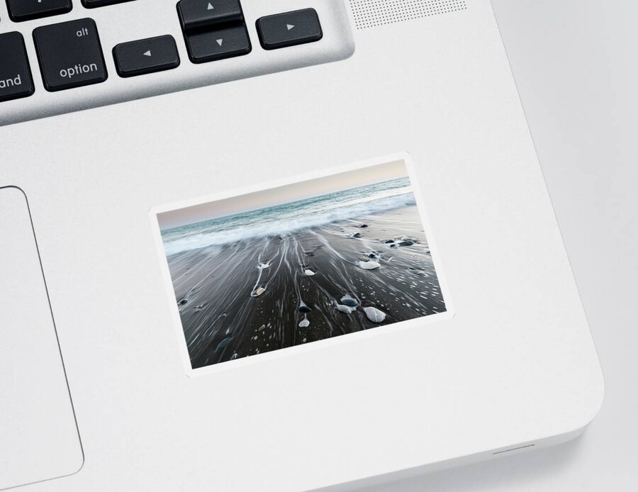 Seascape Sticker featuring the photograph Pebbles in the beach and flowing sea water by Michalakis Ppalis