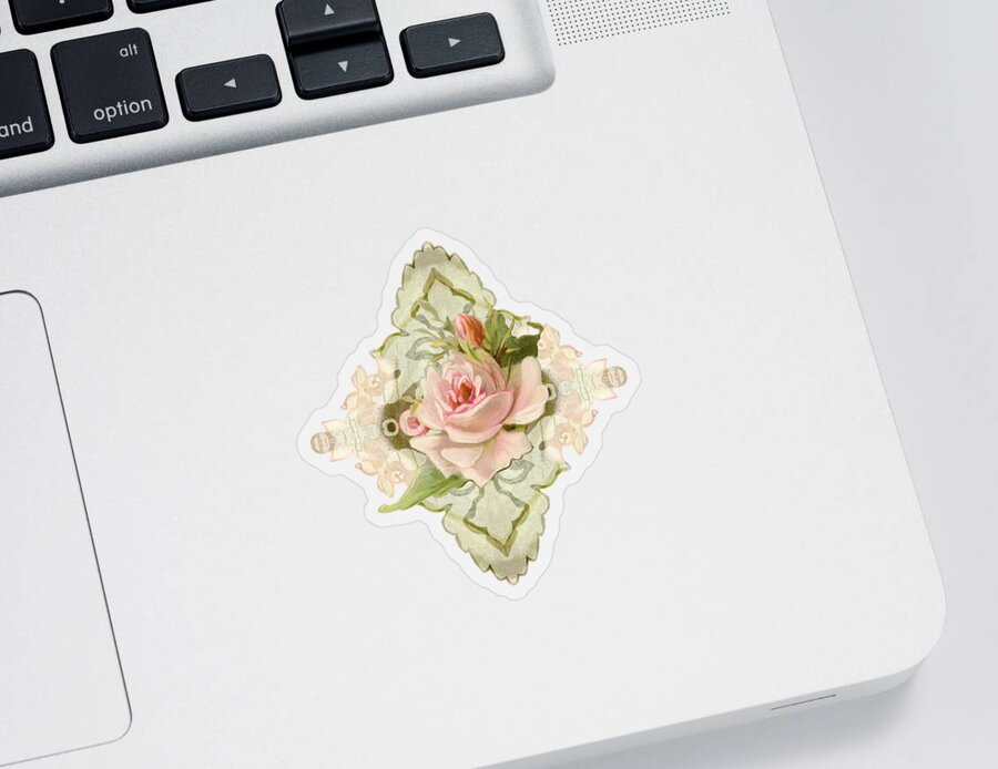 Vintage Sticker featuring the painting Summer At The Cottage - Vintage Style Damask Roses by Audrey Jeanne Roberts