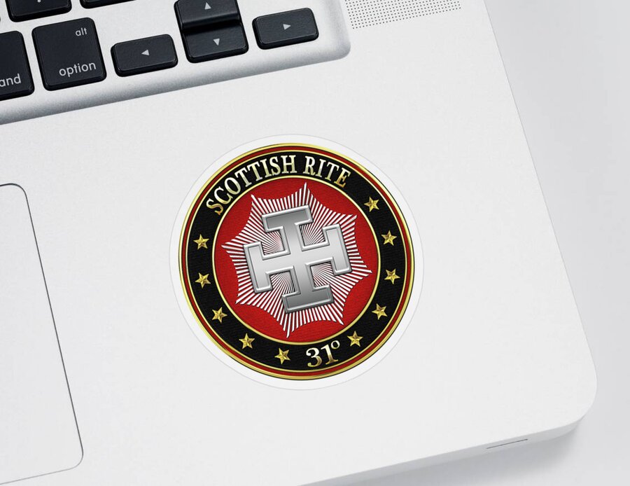 'scottish Rite' Collection By Serge Averbukh Sticker featuring the digital art 31st Degree - Inspector Inquisitor Jewel on Red Leather by Serge Averbukh