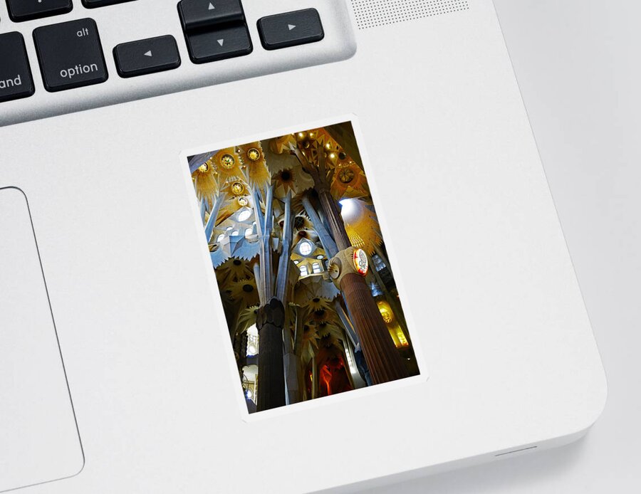 Church Sticker featuring the photograph Artistic Achitecture Within The Sagrada Familia In Barcelona #39 by Rick Rosenshein