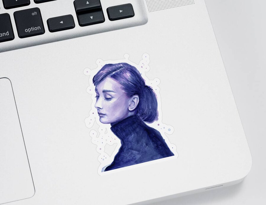 Audrey Sticker featuring the painting Audrey Hepburn Portrait #1 by Olga Shvartsur