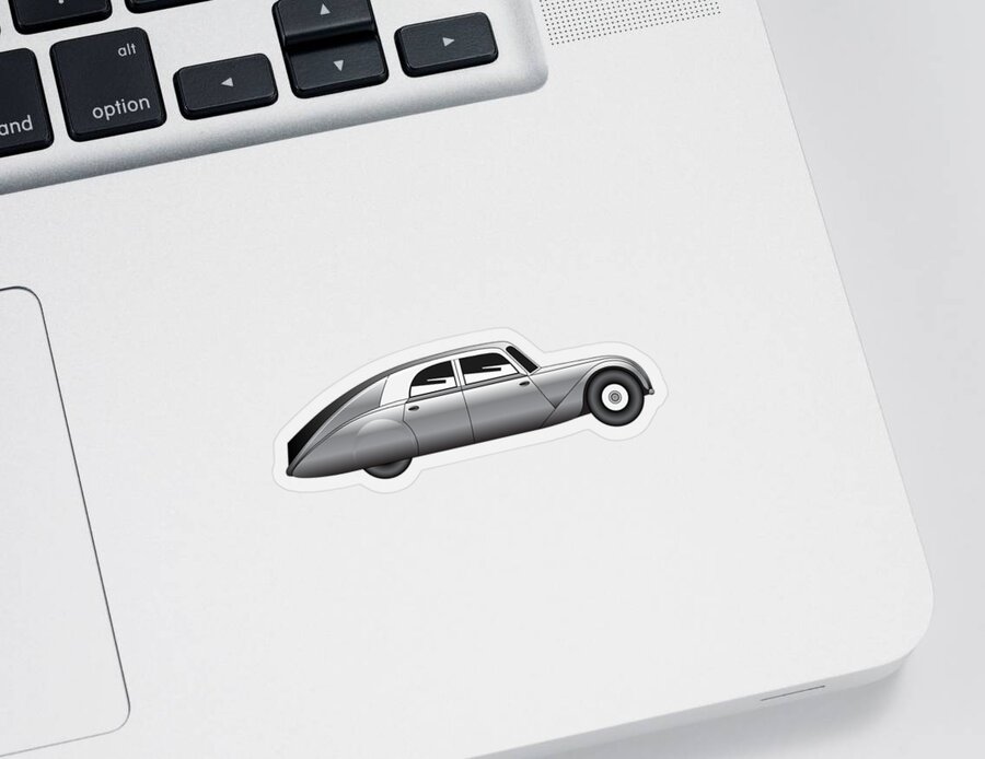 Car Sticker featuring the digital art Sedan - vintage model of car by Michal Boubin