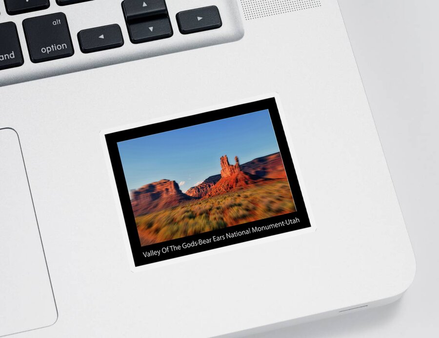 Valley Of The Gods Sticker featuring the photograph 4 Wheeling Valley Of The Gods Utah Text Black by Thomas Woolworth