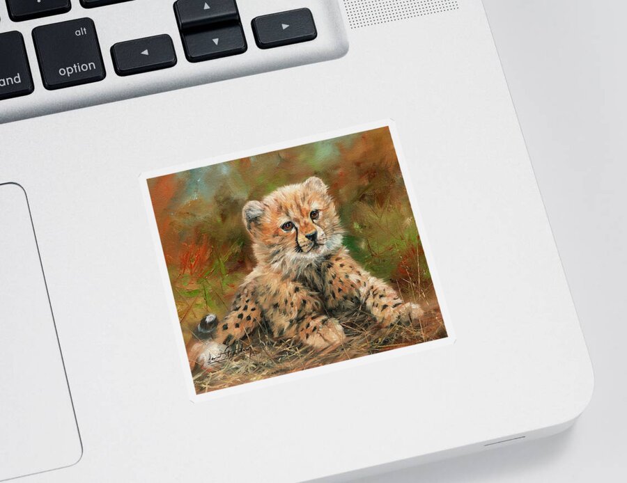 Cheetah Sticker featuring the painting Cheetah Cub #6 by David Stribbling