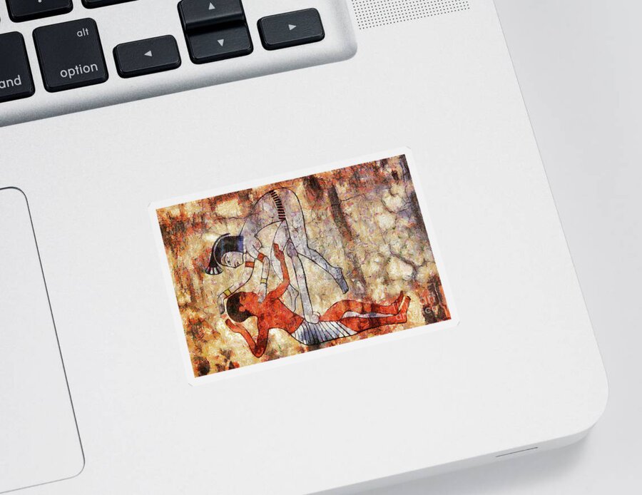 Erotic Sticker featuring the painting Erotic art of ancient Egypt #6 by Michal Boubin