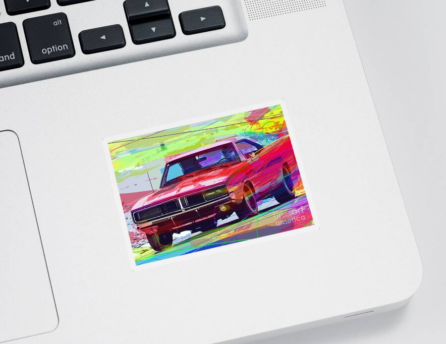 1969 Dodge Sticker featuring the painting 69 Dodge Charger by David Lloyd Glover