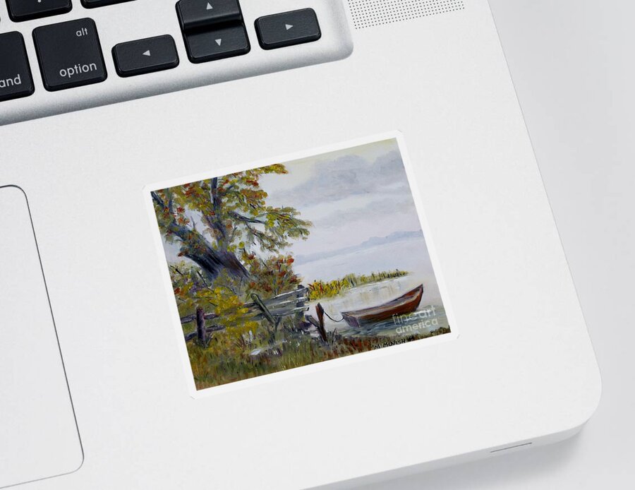 Boat Sticker featuring the painting A boat waiting by Marilyn McNish