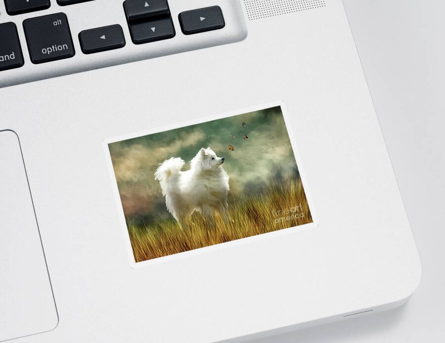 Dog Sticker featuring the digital art A Brief Encounter by Lois Bryan