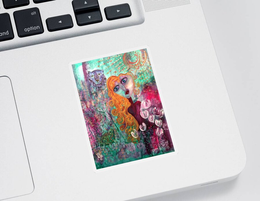 Fantasy Sticker featuring the painting A Curious Tale by Julie Engelhardt