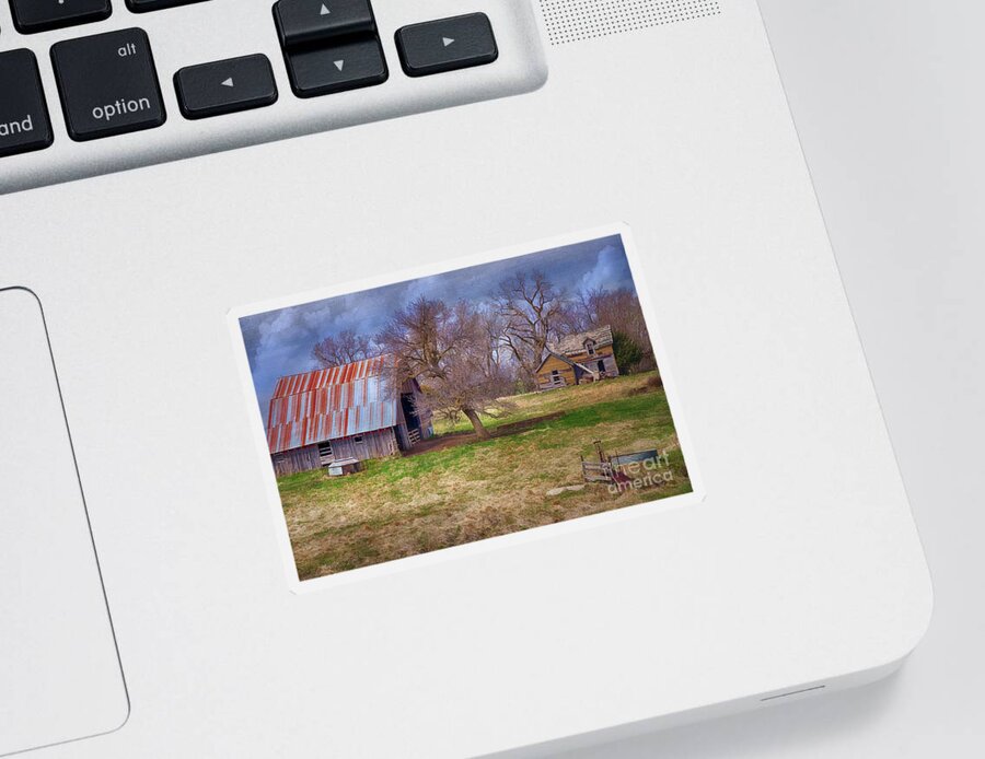 A Deserted Nebraska Farm Sticker featuring the photograph A Deserted Nebraska Farm by Priscilla Burgers