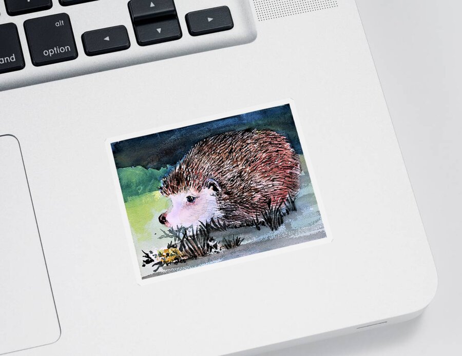 Hedgehog Sticker featuring the painting A Friend to Beatrix Potter by Mindy Newman