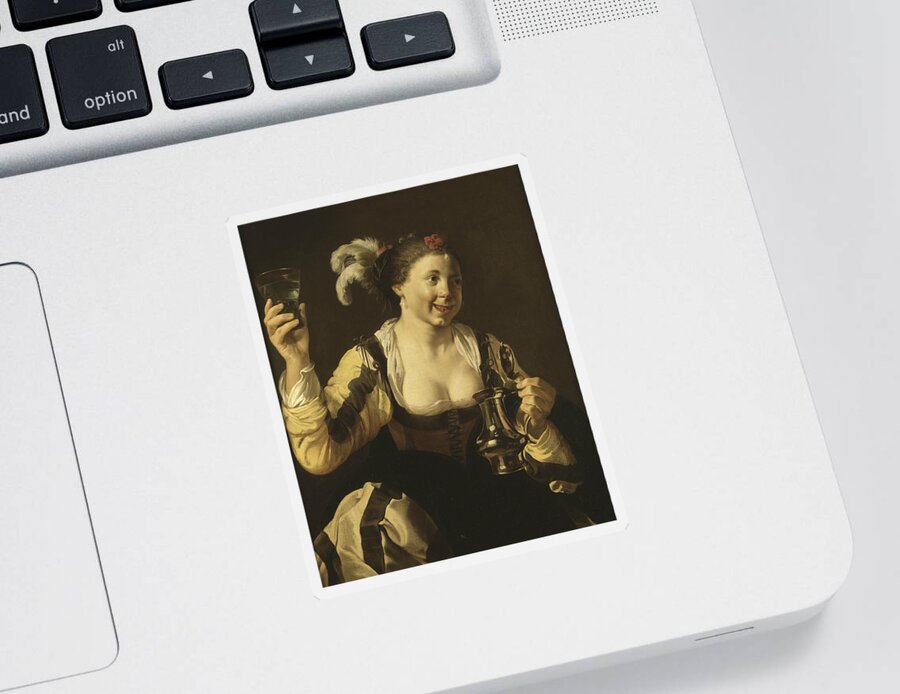 17th Century Art Sticker featuring the painting A Girl Holding a Glass by Hendrick ter Brugghen