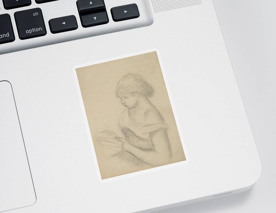 19th Century Art Sticker featuring the drawing A Girl Reading by Auguste Renoir