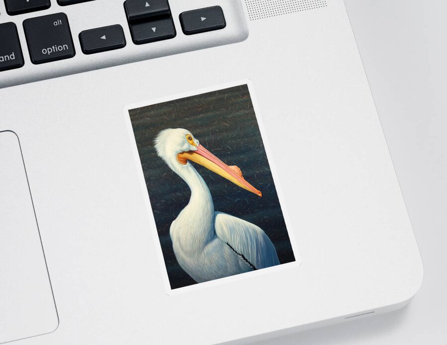 Pelican Sticker featuring the painting A Great White American Pelican by James W Johnson