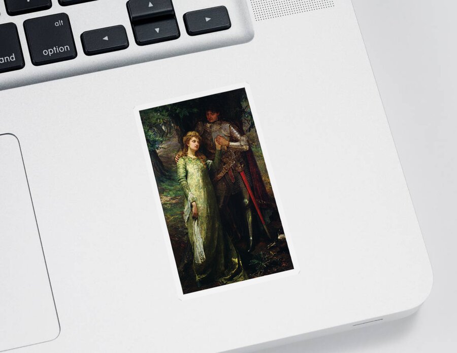 A Knight And His Lady Sticker featuring the painting A knight and his lady by William G Mackenzie
