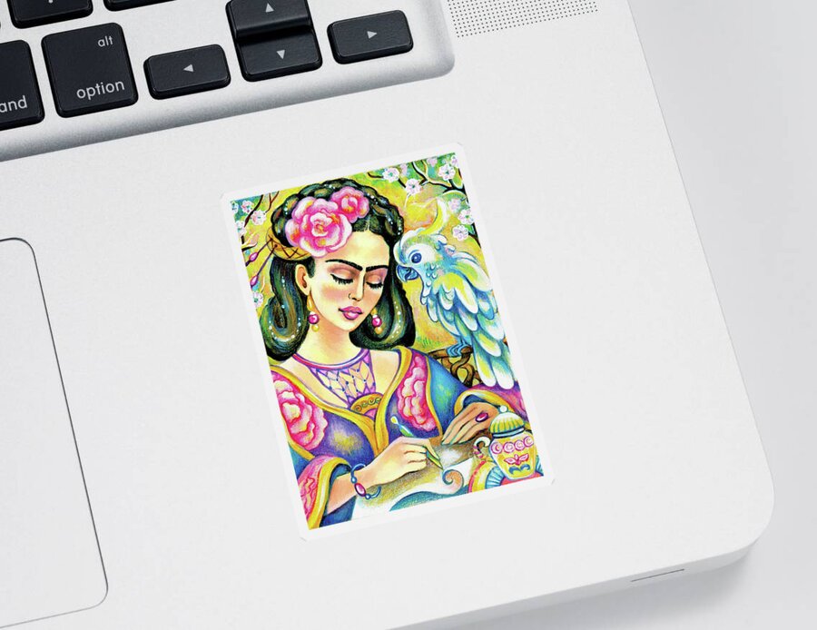 Woman And Parrot Sticker featuring the painting A Letter to Far Away by Eva Campbell