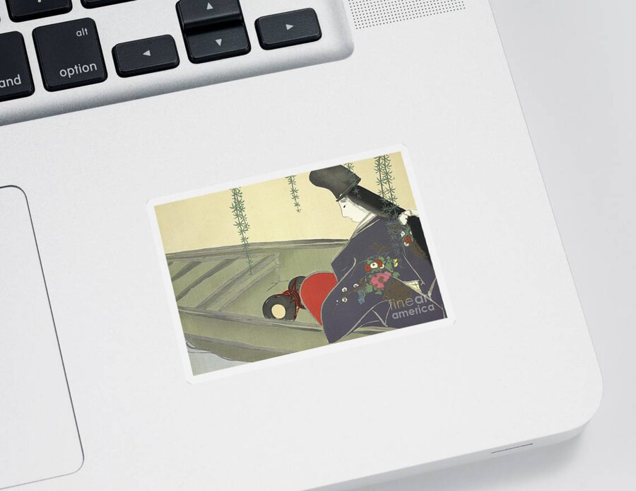 Willow Sticker featuring the painting A Nobleman on a Boat by Kamisaka Sekka