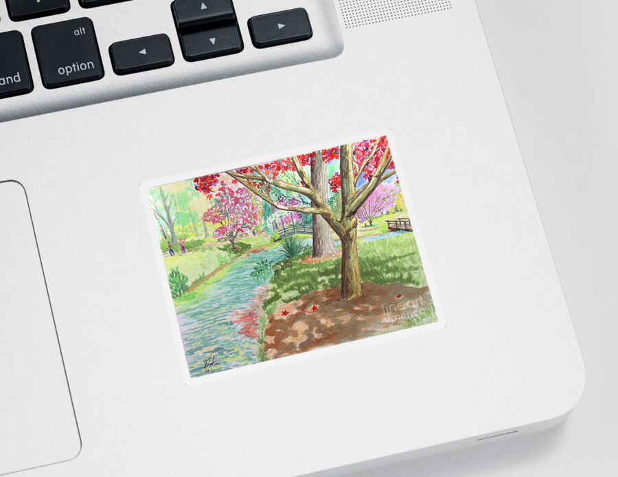 Garden Sticker featuring the painting A quiet stroll in the Japanese Gardens of Gibbs Gardens by Nicole Angell
