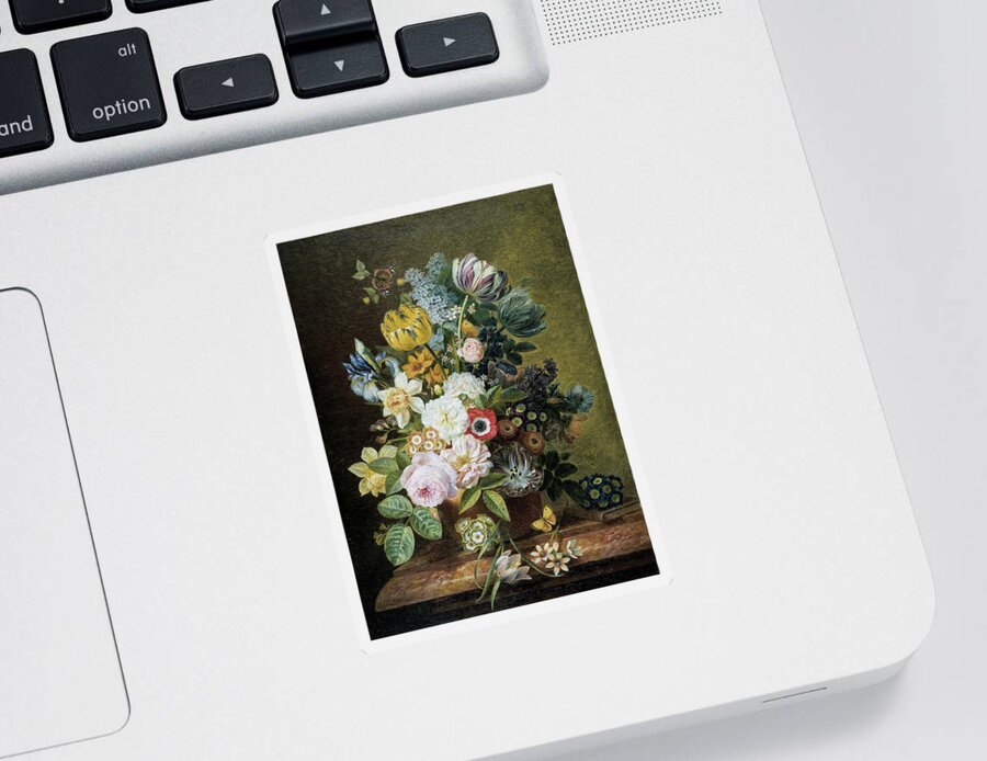 A Still Life With Flowers Sticker featuring the digital art A Still Life with Flowers 2 by Eelke Jelles Eelkema