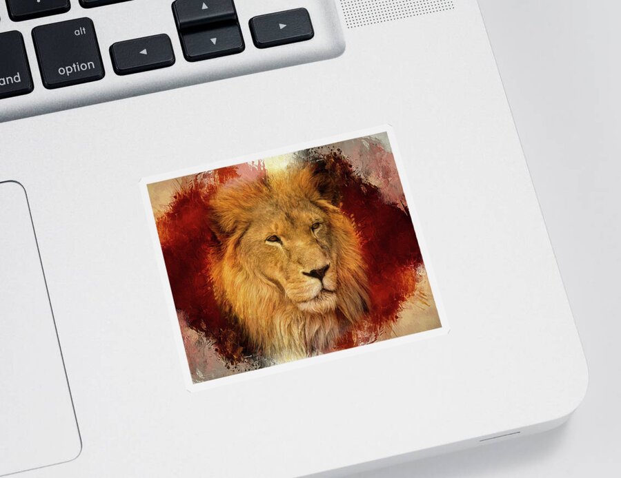 Lion Sticker featuring the mixed media A Tribute to Asante by Teresa Wilson