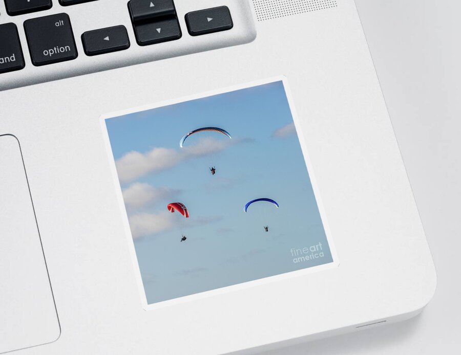 Beach Sticker featuring the photograph A Trio of Paragliders at Torrey Pines Gliderport by David Levin