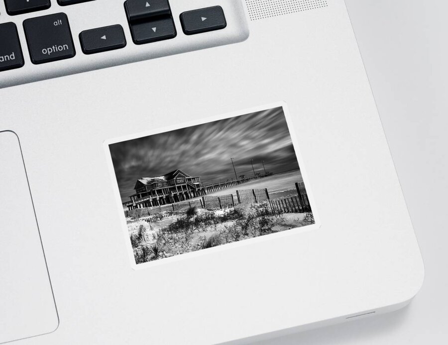 Jannettes Pier Sticker featuring the photograph A Winters Dusting black and white by C Renee Martin