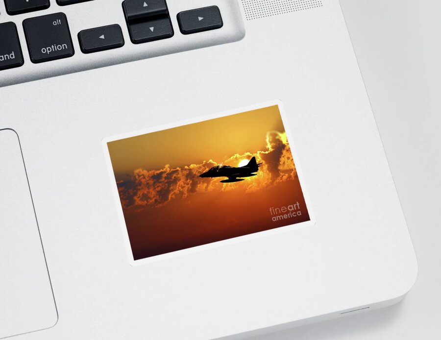 A-4 Sticker featuring the digital art A4 Skyhawk Silhouette by Airpower Art