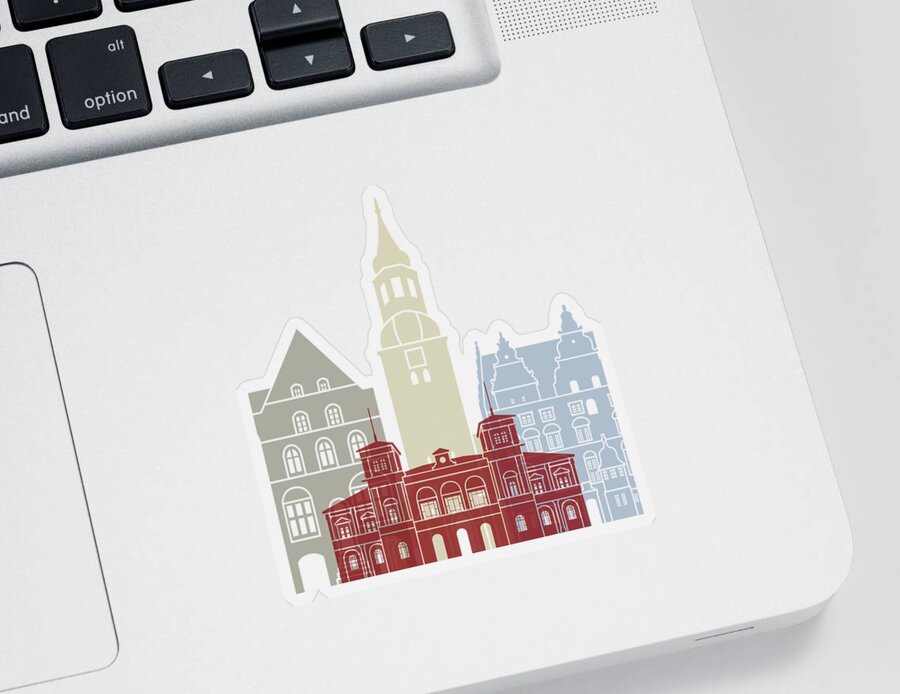 Aalborg Sticker featuring the painting Aalborg skyline poster by Pablo Romero