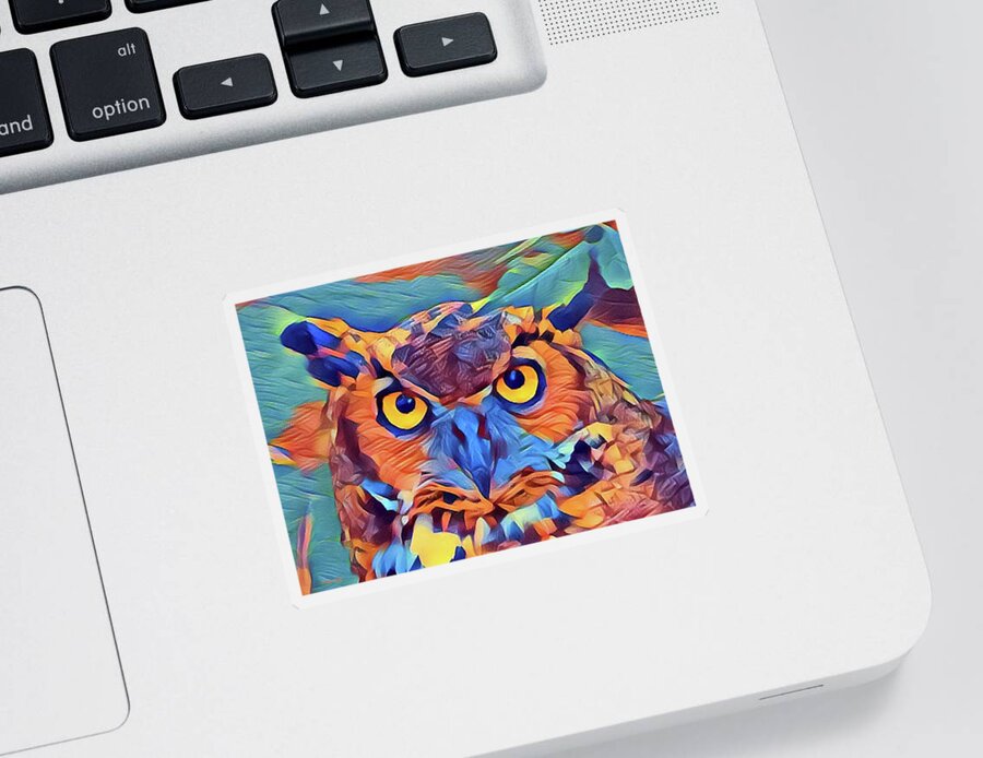 Abstract Sticker featuring the digital art Abstract Great Horned Owl by Kathy Kelly