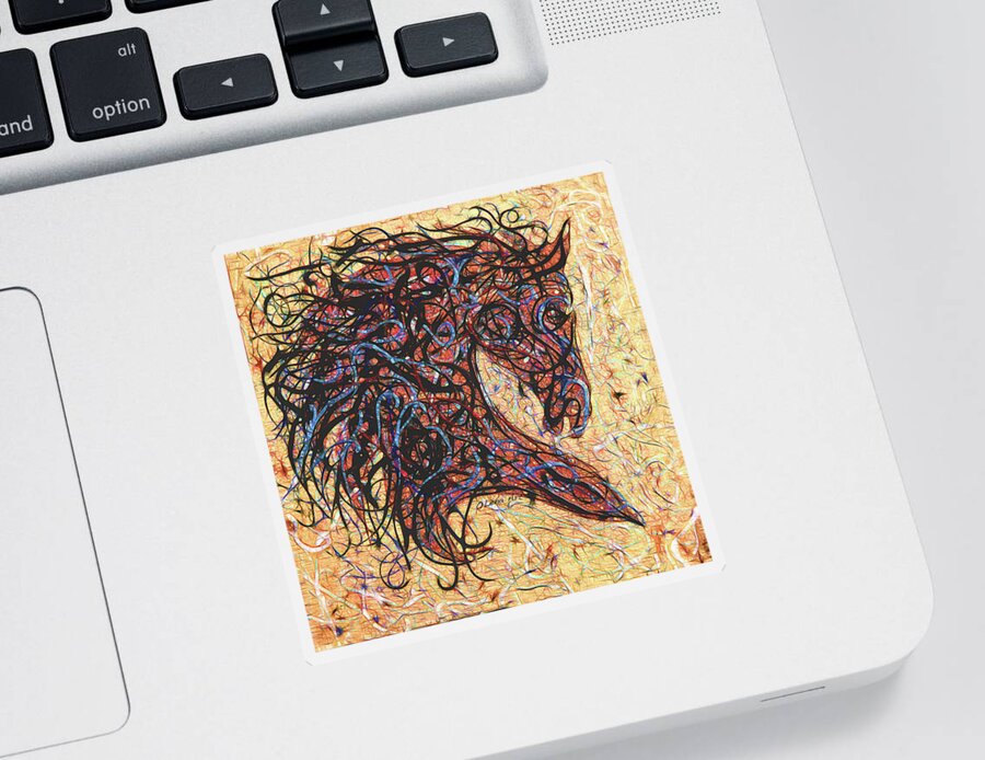  Sticker featuring the digital art Abstract Horse Digital Ink Pollock Style by OLena Art by Lena Owens - Vibrant DESIGN