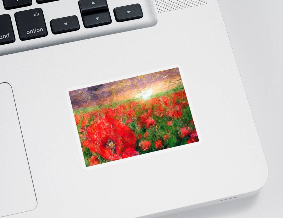 Rafael Salazar Sticker featuring the mixed media Abstract Landscape of Red Poppies by Rafael Salazar
