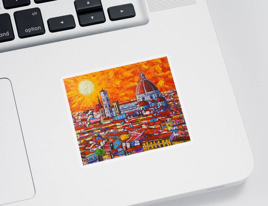 Italy Sticker featuring the painting Abstract Sunset Over Duomo In Florence Italy by Ana Maria Edulescu