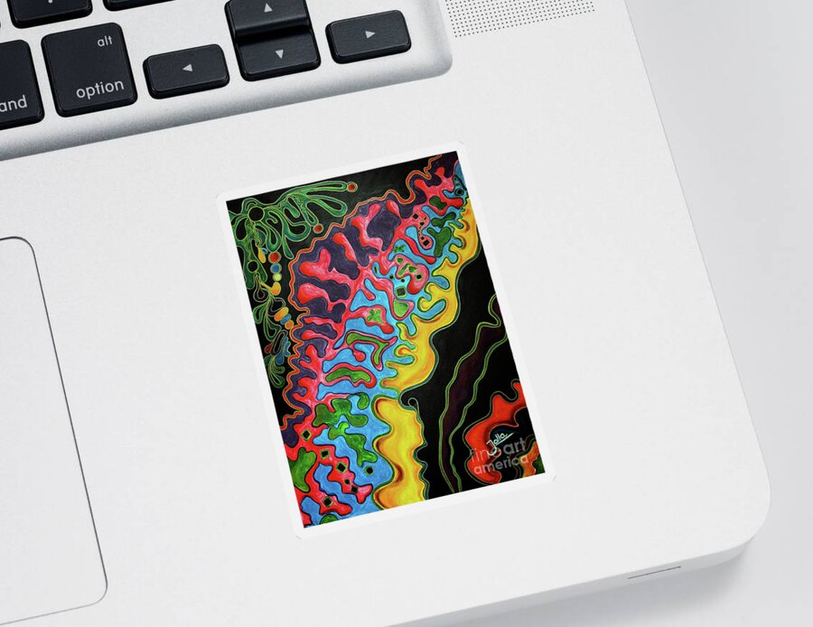 Multicoloured Sticker featuring the painting Abstract Thought by Jolanta Anna Karolska