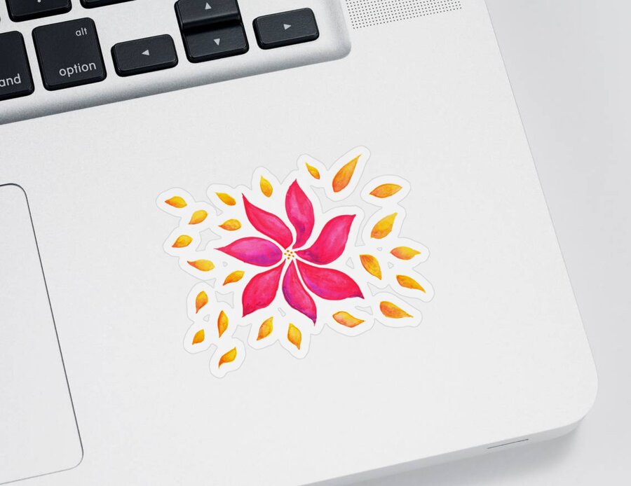 Abstract Sticker featuring the painting Abstract Whimsical Watercolor Pink Flower by Boriana Giormova