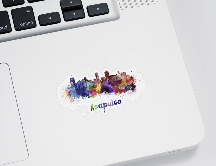 Acapulco Sticker featuring the painting Acapulco skyline in watercolor by Pablo Romero