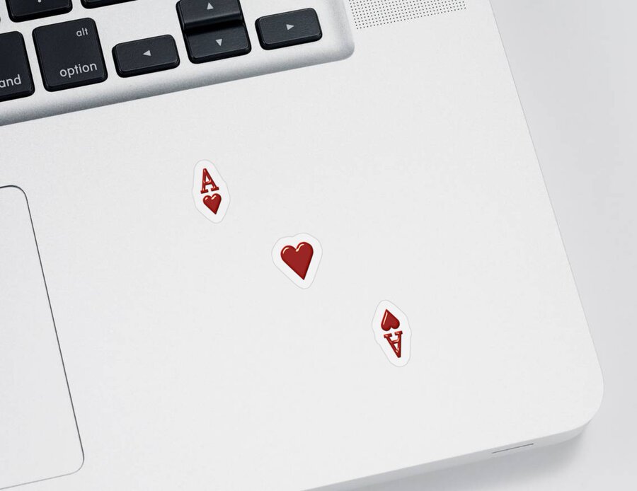 'gamble' Collection By Serge Averbukh Sticker featuring the digital art Ace of Hearts over White Leather by Serge Averbukh