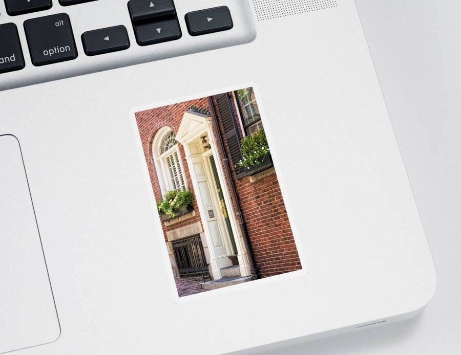 Acorn Street Sticker featuring the photograph Acorn Street Door And Windows by Susan Candelario
